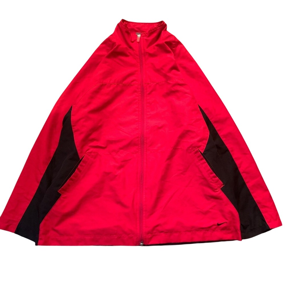 y2k Nike Boys Large 12-14 Red Black Full Zip Track Jacket Mesh Lined Windbreaker
